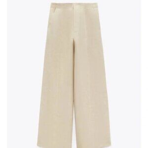 ZARA  Limited Edition Linen  High Waisted Wide Leg Trousers Size L (very long)